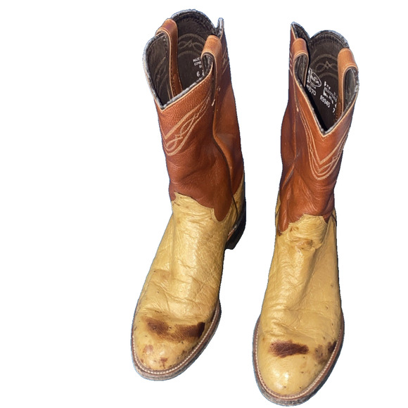 Justin Men 6 D Quill Ostrich Boots Leather #J 70570 Western Cowboy Rodeo - Picture 1 of 11